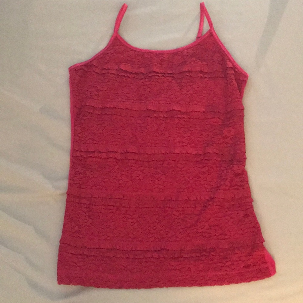 Fuchsia lace camisole.
